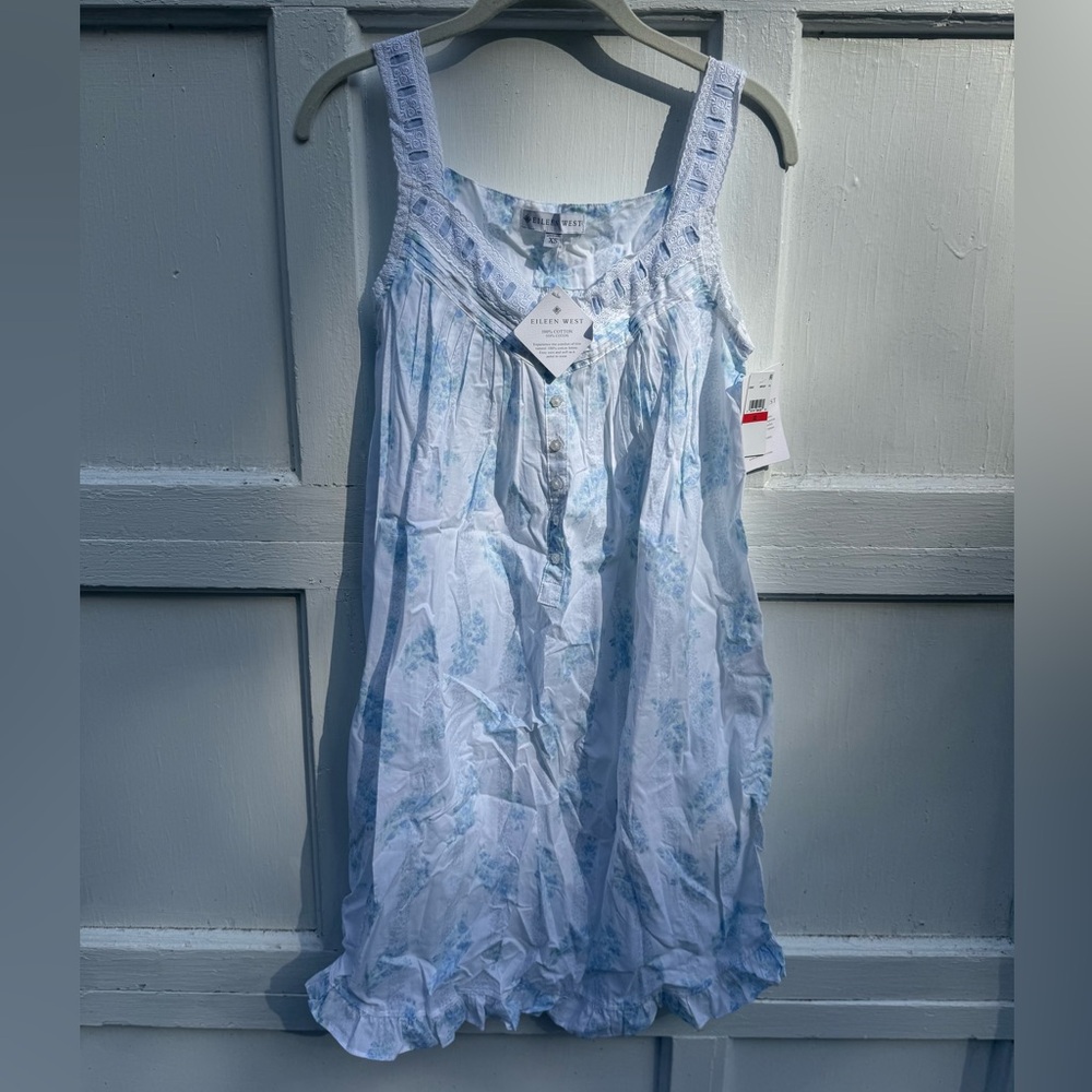 NWT EILEEN WEST MONTEREY FLORAL STRIPE NIGHTGOWN COTTON CHEMISE FLORAL XS